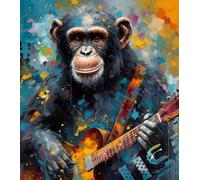 Paint by Numbers for Adults,DIY Oil Number Painting Canvas Kits, Adults for Gifts Home Wall Decor,20x16inch，Monkey Playing Guitar,Frameless
