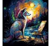 Paint by Numbers for Adults,DIY Oil Painting Gift Kits 16 * 16 Inch Hand Painted Digital Painting Art Home Decoration -Colorful Animal Wolf,with Frame