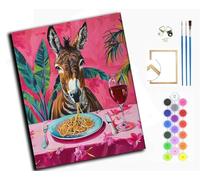 Paint by Numbers for Adults,DIY Oil Painting Gift Kits,16 * 20 inch,Hand Painted Digital Painting Art Home Decoration,Donkey Pasta with Red Wine,with Frame
