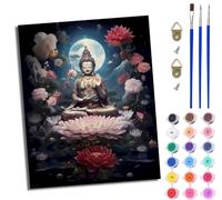 Paint by Numbers for Adults DIY Painting by Numbers Kits with Acrylic Paints Pre Printed Canvas and Brushes Gift Wall Decor 16x20 inch Without Frame Buddha statue on a lotus throne under the moon