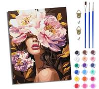Paint by Numbers for Adults DIY Painting by Numbers Kits with Acrylic Paints Pre Printed Canvas and Brushes Gift Wall Decor 16x20 inch Without Frame Portrait of a Woman with Peony Covering Her Face