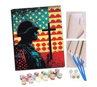 Paint by Numbers for Adults DIY Painting Kit with 40X50cm Pre-Printed Textured Art Canvas Acrylic Paints & 4 Brushes Ideal for Beginners with FrameSoldiers and Flag