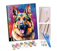 Paint by Numbers for Adults DIY Painting Kit with 40X50cm Pre-Printed Textured Art Canvas Acrylic Paints & 4 Brushes Ideal for Beginners with FrameColorful Dog German Shepherd (13)