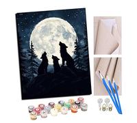 Paint by Numbers for Adults DIY Painting Kit with 40X50cm Pre-Printed Textured Art Canvas Acrylic Paints & 4 Brushes Ideal for Beginners with FrameThree Wolves Under The Moon