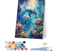 Paint by Numbers for Adults Dolphin, Paint by Numbers Kits Marine Life on Cavans, DIY Craft Oil Paintings Art Kits with Acrylic and Brushes, Painting for Home Wall Decor Gifts 40x52 in 8-3666