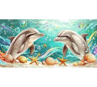 Paint by Numbers for Adults, Dolphin Painting by Number Kits On Canvas, Adults Beginners DIY Acrylic Oil Craft Art Painting Kits with Brushes Gifts for Home Wall Decor (32x64inch/80x160cm) w-299