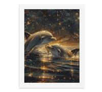 Paint by Numbers for Adults-Dolphins in The Water, Sparkling Light Around Them -for Home Wall Decor 12X16Inch