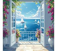 Paint by Numbers for Adults Doors And Windows Paint by Numbers Sailboat Canvas Art Paintings for Beginners, DIY Color Oil Painting kits with Acrylic Pigment and 3 Brushes, Wall Art Decor, 50X50CM