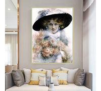 Paint by Numbers for Adults Edouard Bisson《A Portrait of A Lady in A Black Hat》 Adult Paint by Number Kits On Canvas