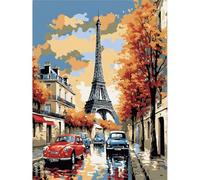 Paint By Numbers For Adults,Eiffel Tower Autumn Car Streetscape DIY Arts and Crafts for Adults Beginners,Paris Acrylic Paint By Numbers Kits with Paints and Brushes,Perfect For Home Decor 12X16 Inch