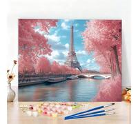 Paint by Numbers for Adults Eiffel Tower Paint by Numbers Kits Lake Oil Painting Acrylic Pigment Paintwork Colored Canvas Craft Art Kit Beginner, Hobbies for Adults Women, Room Decor 100x135cm W6-865