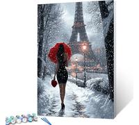 Paint by Numbers for Adults Eiffel Tower Paint by Numbers Snow Scene on Canvas, DIY Crafts Oil Painting Art Kits, Acrylic Oil Painting Kits with Brushes, Room Decor, Gifts for Women 16x20in 3-7928