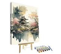 Paint by Numbers for Adults Enchanting Japanese Watercolor Paint by Number Kits Japan Landscape Paint by Numbers for Adults Beginner Abstract Artwork Wall Decor Oil Painting 16"x20" with Frame