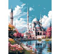 Paint by Numbers for Adults,European Mosque,Craft Art Painting DIY Kit Rolled Canvas Without Frame,16x20 inch