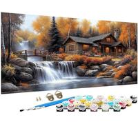 Paint by Numbers for Adults Fall Paint by Numbers Bridge DIY Color Canvas Oil Paintings Creative Hobbies for Adults Kits with Brushes Acrylic Paint Home Decor,Gifts Women, 80x160 inch No Frame J3-771