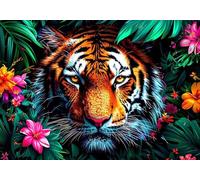 Paint by Numbers for Adults Flower Acrylic Adult Painting by Numbers Kits on Canvas, Tiger DIY Color Oil Painting Acrylic Paints, Hobbies for Adults Women Home Wall Decor 12x16inch/30x40 cm, X-9753