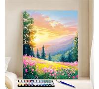 Paint by Numbers for Adults Flower Fields, Painting by Numbers Kits on Canvas, Easy DIY Trees Acrylic Pigment Drawing Paintwork for Home Wall Decor, 50x65cm with Frame