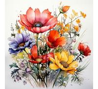 Paint by Numbers for Adults Flower Paint by Numbers Red Pattern Design, Acrylic Paintngs On Clear Symbols Colored Canvas, Easy DIY Acrylic Pigment Drawing Paintwork for Home Wall Decor, 90X90CM
