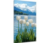 Paint by Numbers for Adults Flower Paint by Numbers with Frame, Hobbies for Adults Women DIY Canvas Oil Painting Kits with Brushes Acrylic Pigment, Room Decor, Gift for Women, 90x180cm Sea View k-1106
