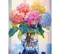 Paint by Numbers for Adults Flowers Canvas Oil Painting Kit for Kids, Hydrangea Paint by Numbers for Beginners DIY Craft Art Painting, Acrylic Pigment Drawing Paintwork for Wall Art 8x12 inch -Y308