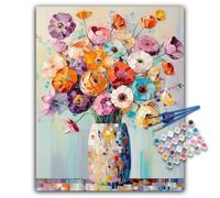 Paint by Numbers for Adults - Flowers Vase Adult Paint by Numbers Kits on Canvas without Frame, DIY Vintage Floral Acrylic Oil Painting by Number for Adults, Perfect for Gift Home Decor (16x20 inch)
