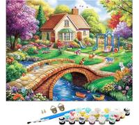 Paint by Numbers for Adults Garden Oil Painting Landscape Paint by Numbers for Children DIY Color Acrylic Paintings Hobbies for Adults Women with 3 Brushes for Home Wall Room Decor, 20x30cm, Model8
