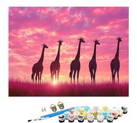 Paint by Numbers for Adults Giraffe,Sunset Painting by Number Kits,DIY Canvas Oil Painting Kit Hobbies for Adults Women with Brushes and Acrylic for Room Decor 32x48Inch/80x120cm Without Frame L8-836