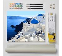 Paint by Numbers for Adults Greece - Santorini- DIY Paint by Number Kit with Pre Printed Canvas, 3 Paint Brushes and Colorful Set of Paints - Good for Relaxation