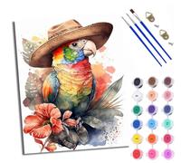 Paint by Numbers for Adults Hat Parrot Flowers Painting by Numbers for Adults DIY Canvas Kits Crafts Kits for Relax and De-Stress Gift Home Decoration with Frame