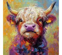 Paint by Numbers for Adults Highland Cattle Paint by Numbers Animal Canvas Art Paintings for Beginners, Color Oil Painting kits with Acrylic Pigment and 3 Brushes, Wall Art Decor for Bdroom, 90X90CM