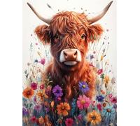 Paint by Numbers for Adults Highland Cattle Paint by Numbers Flower Painting Kits on Canvas,Crafts for Adults DIY Oil Hand Painting Kit,Acrylic Drawing Paintwork,Home Wall Decor Gifts 40x50cm E1-626