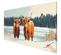 Paint by Numbers for Adults Highland Cow 150x60cm Large Snow Painting by Numbers for Adults Beginner DIY Color Oil Paintings on Canvas Kits with Acrylic Paints Brushes Autumn Decorations Gifts N-78