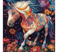 Paint by Numbers for Adults Horse Paint by Numbers Color Pattern Design, Acrylic Paintngs On Clear Symbols Colored Canvas, Easy DIY Acrylic Pigment Drawing Paintwork for Home Wall Decor, 40X40CM