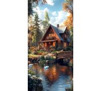 Paint by Numbers for Adults Houses Paint by Numbers Pond DIY Canvas Oil Painting Kit for Kids or Beginner with Paint Brushes Acrylic Pigment for Home Room Decor 36x72in/90x180CM Without Frame F1-611