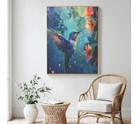 Paint by Numbers for Adults Hummingbird, Flower Painting by Numbers for Beginner, Acrylic DIY Colour in Canvas Oil Painting Art Crafts Kits for Wall Decor - (90x120cm/36x48 Inch, Without Frame) MK123