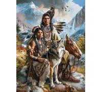 Paint by Numbers for Adults Indian Couple, DIY Painting by Numbers Kits on Canvas, Paint by Numbers Native American Without Frame, Adult Paint by Numbers for Home Wall Decoer 12x16Inch/30x40cm -PT362