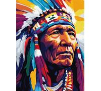 Paint by Numbers for Adults Indian Old Man Native American, DIY Painting by Numbers for Adults Beginners, Paint by Numbers Kits with Brushes and Acrylic Pigment 24x32 Inch (Without Framed) -YH702