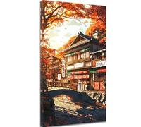 Paint by Numbers for Adults Japan Paint by Numbers with Frame, Hobbies for Adults Women DIY Canvas Oil Painting Kits with Brushes Acrylic Pigment, Room Decor, Gift for Women, 70x140cm Street k-1261