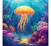 Paint by Numbers for Adults Jellyfish Paint by Numbers Coral Pattern Design, Acrylic Paintngs On Clear Symbols Colored Canvas, Easy DIY Acrylic Pigment Drawing Paintwork for Home Wall Decor, 90X90CM