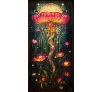Paint by Numbers for Adults Jellyfish Paint by Numbers Flower DIY Canvas Oil Painting Kit for Kids or Beginner with Paint Brushes Acrylic Pigment, Home Room Decor 28x56in/70x140cm Without Frame F1-699