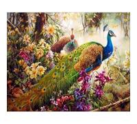 Paint by Numbers for Adults,Jungle Peacock Flower DIY Hand Painted Canvas Oil Painting Kit for Beginners,with Brushes and Acrylic Pigment paint by numbers for Home Wall Decor 55x70cm,Without Frame