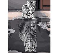 Paint by Numbers for Adults Kids, Amiiba White Black Cat Reflection Tiger DIY Kits 16x20 inch Acrylic Painting by Number Wall Art Crafts (Without Frame)