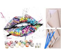 Paint by Numbers for Adults Kids Beginner Street Graffiti Art Colorful Lips DIY Acrylic Painting by Numbers Kits with Brushes Acrylic Pigment Home Decoration Brithday Gifts 16 x 20 inch