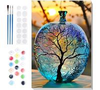 Paint by Numbers for Adults & Kids, DIY Acrylic Oil Painting on Canvas with Brushes Easy Art Craft Gift for Beginners Home Wall Decor Stress Relief Creative Hobby 8x12 Inch Frameless Snow Tree A111