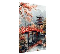 Paint by Numbers for Adults kids Wooden Bridge, Painting by Numbers for Adults with Acrylic Paint and Brushes Japanese Architecture Canvas for Painting 38”x28” Wall Art Supplies Room Decor Model-04057