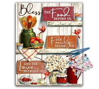Paint by Numbers for Adults, Kitchen Bless the Food Quote, 16x20 Inch | DIY Acrylic Canvas Painting Set, without Frame, Relaxing Craft Kit for Beginner, Stress Relief Hobby Gift Home Wall Decor