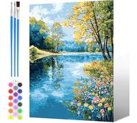 Paint by Numbers for Adults Kits Lake, Painting by Numbers for Children Kits Forest, DIY Hand Painted Oil Painting Kit with 3 - Brushes and Acrylic Paint, Home Decor (Without Frame) 80x100cm -1397