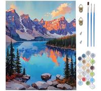 Paint by Numbers for Adults, Lake Paint by Numbers, DIY Snow Mountain Canvas Oil Painting Kit for Kids or Beginner with 3 Brushes Acrylic Pigment for Room Decor Gifts, Without Frame 20x28 inch D1-673