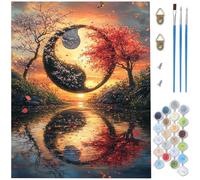 Paint by Numbers for Adults, Lake Paint by Numbers, DIY Tree Canvas Oil Painting Kit for Kids or Beginner with 3 Brushes Acrylic Pigment for Room Decor Gifts for Women, Without Frame 8x12 inch D1-433