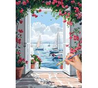 Paint by Numbers for Adults Landscape, Paint by Numbers Canvas Kits for Adults, 3 Nylon Brushes, Ocean Painting by Number Kits for Children, Wall Art for Home Decor, Gifts for Women 60x80cm, -8063